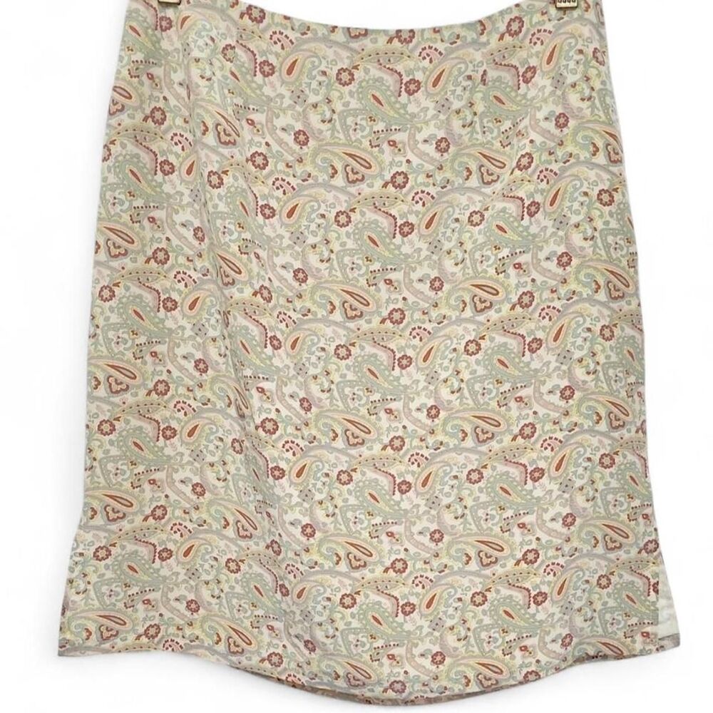 100% silk Merona cream and pastel paisley print mini skirt